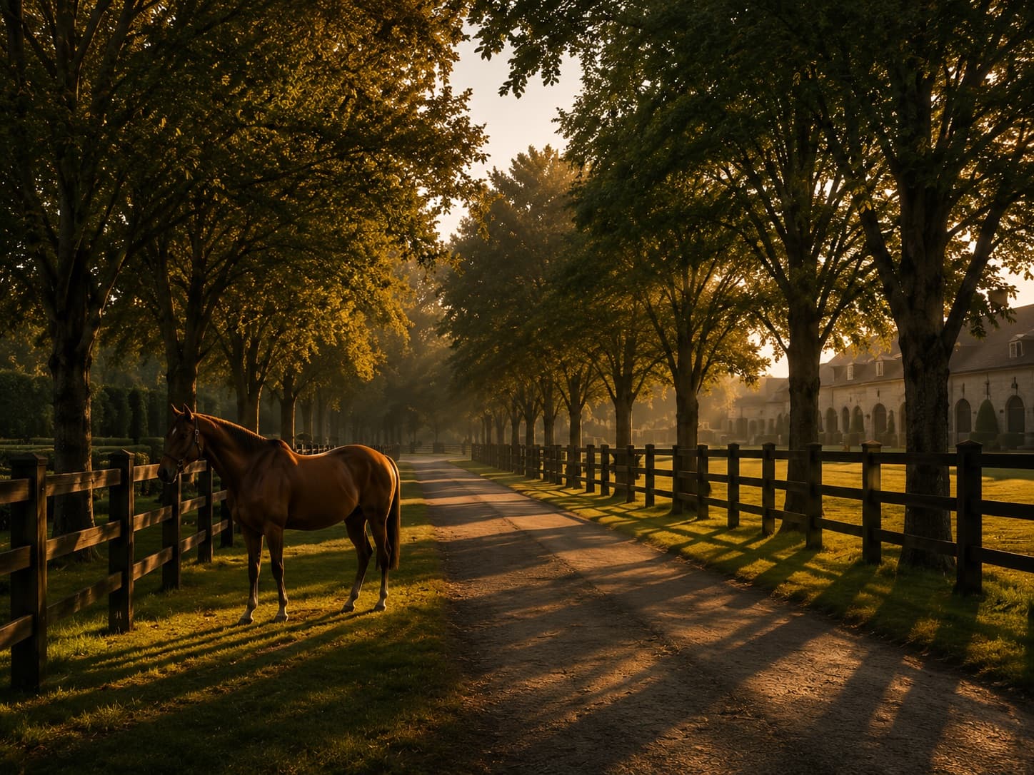 Paddocks and stables on a large equestrian estate.